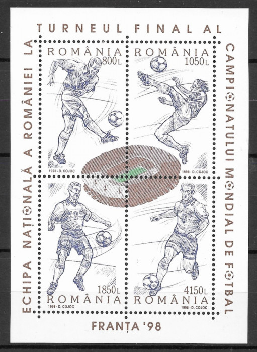 Romania 1998 - C. M. de Fotbal Franţa, bloc dantelat MNH, LP 1455