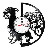 Ceas de perete decorativ Rasa Schnauzer, realizat din disc de vinil upcycled, model Iubitori de Caini / Schnauzer Pitic sau Urias, negru, 30 cm