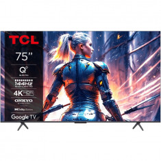Televizor QLED TCL 75T8B, 189 cm, Smart Google TV, 4K Ultra HD, 100Hz, Clasa F (Model 2024)