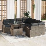 Set de 9 sofe de gradina Gossi cu perne gri ratan poli, sofa de gradina Gossi cu 2 locuri cu spatiu de stocare si perne gri ratan poli