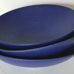 Set 3 boluri ceramica albastra handmade 14,5 cm