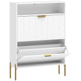 HOMCOM Dulap pentru pantofi 16 perechi, dulap &icirc;ngust cu 2 sertare rabatabile, compartiment deschis, alb | Aosom Romania