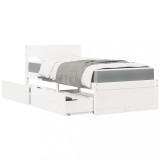 VidaXL Pat cu sertare și saltea, alb, 100x200 cm, lemn masiv pin 3281905