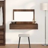 Masa toaleta suspendata vidaXL, stejar maro, 100x40x70 cm, cu sertar si oglinda, lemn masiv