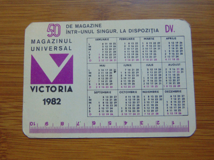 Calendar de buzunar -Magazinul Universal Victoria anul 1982
