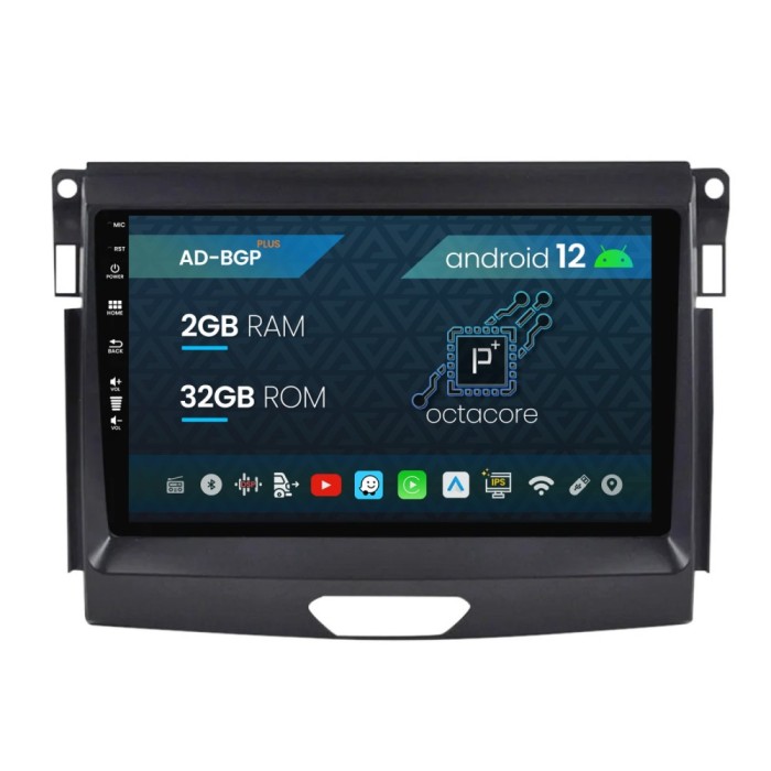 Navigatie Ford Ranger (2015-2020), Android 12, P-Octacore 2GB RAM + 32GB ROM, 9 Inch - AD-BGP9002+AD-BGRKIT120
