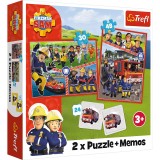 Set 2 puzzle-uri + joc memorie Trefl - Fireman Sam, Echipa pompierilor, 30/48 piese