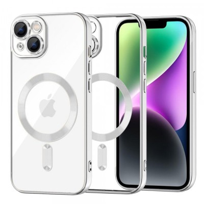 Husa MagSafe pentru Apple iPhone 14, Techsuit, Luxury Crystal, Argintie foto