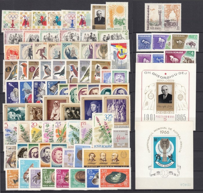 ROMANIA 1966-Toate timbrele si colitele emise in acest an in stare nestampilate