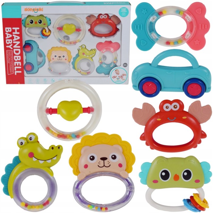 SET DE 7 ZGOMOTE SENSORIALE ȘI JUCĂRII DE DENTITURĂ PENTRU BEBELUȘI