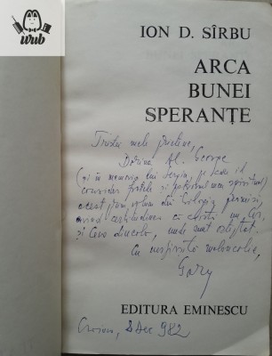 Ion D Sirbu/Sarbu Arca bunei sperante - cu dedicatie si autograf foto