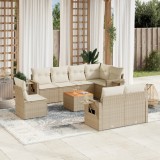 vidaXL Set canapele de grădină, 9 piese, cu perne, bej, poliratan 3256989