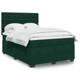 vidaXL Pat box spring cu saltea, verde &icirc;nchis, 140x190 cm, catifea 3290915