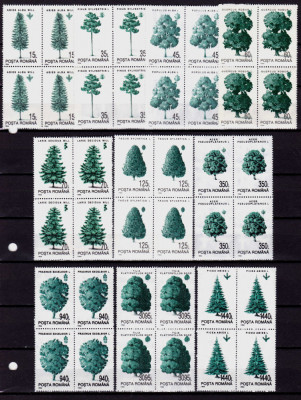 ✅ RO 1994 , LP 1343 &amp;quot;Specii forestiere - erori multiple&amp;quot;, serie in bloc de 4, MNH foto