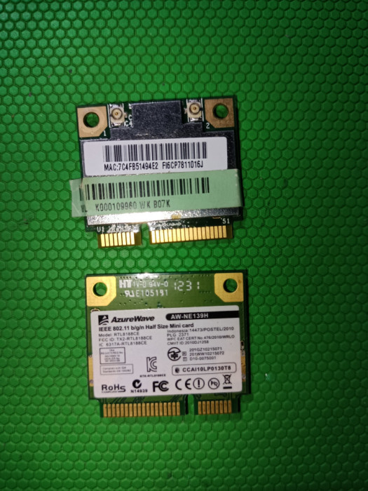 Placa de retea wlan mini PCIe half AzureWave RTL8188CE 802.11b/g/n