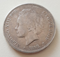 5 Pesetas 1892 PGM Alfonso XIII - Argint foto