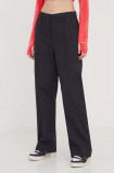Adidas Originals pantaloni de bumbac Chino Pant culoarea negru, lat, high waist, IK5998