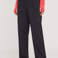 adidas Originals pantaloni de bumbac Chino Pant culoarea negru, lat, high waist, IK5998