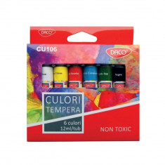 Vopsea Tempera DACO, 6 Culori/Set, 12 ml/Tub, Multicolor, Set Tempera, Acuarele Tempera, Tempera Acuarele, Tempera Tub, Culoare Tempera, Tempera, Acua