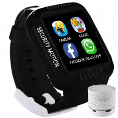 Ceas GPS Copii iUni Kid3, Telefon incorporat, Touchscreen 1.54 inch, Bluetooth, Notificari, Camera, Negru + Boxa Cadou foto