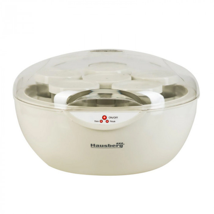 Aparat pentru iaurt Hausberg, 35 W, 750 ml, control temperatura, indicator luminos, semnal sonor, accesorii incluse, Alb