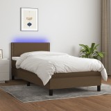 vidaXL Pat cu arcuri, saltea și LED, maro &icirc;nchis, 90x190 cm, textil