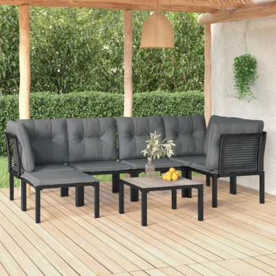 Gossi set mobilier de gradina, 7 piese, negru si gri, poliratan foto