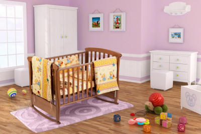 Set patut bebe, Somnart, cearceaf cu elastic pentru saltea 60x120x10, pernuta 37&amp;times;55, pilota 100&amp;times;105, aparatori 180x45, model Honey Relax KipRoom foto