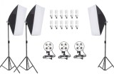 Kit studio profesional 3 softbox cu 4 socluri pentru becuri si 12 becuri 40w, Negru, Oem