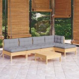 vidaXL Set mobilier grădină cu perne gri, 6 piese, lemn de pin 3096339