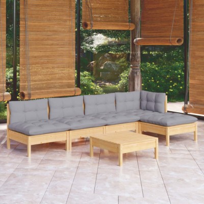 vidaXL Set mobilier grădină cu perne gri, 6 piese, lemn de pin 3096339 foto