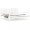 Cadru pat cu tablie 200x200 cm, alb, lemn masiv