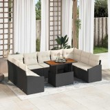 Set de dining pentru grădină , 10 piese, cu perne negre din rășină poliesterică Acacia