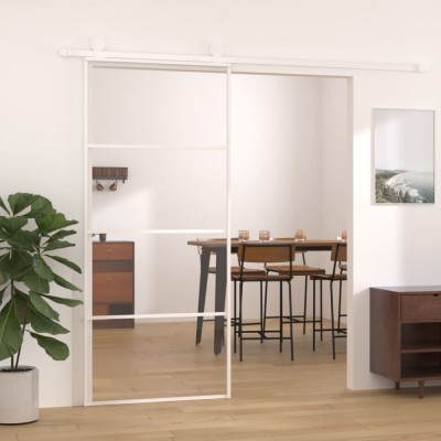 vidaXL Ușă glisantă, alb, 90x205 cm, sticlă ESG și aluminiu foto