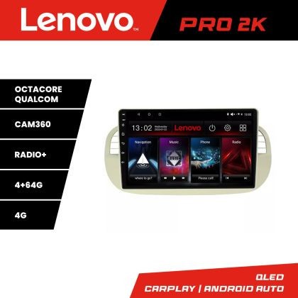 Navigatie Fiat 500 intre anii 2007-2015 Android radio gps internet 8 core QLED 2K 4+64 360 Lenovo CarStore Technology