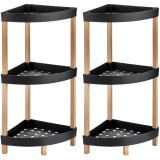 Set 2 x Etajera cu 3 Rafturi, din Lemn si Plastic, 34 x 34 x 80 cm, bienWood BIE7208