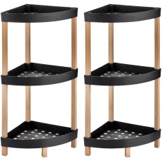 Set 2 x Etajera cu 3 Rafturi, din Lemn si Plastic, 34 x 34 x 80 cm, bienWood BIE7208 foto