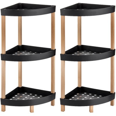Set 2 x Etajera cu 3 Rafturi, din Lemn si Plastic, 34 x 34 x 80 cm, bienWood BIE7208 foto