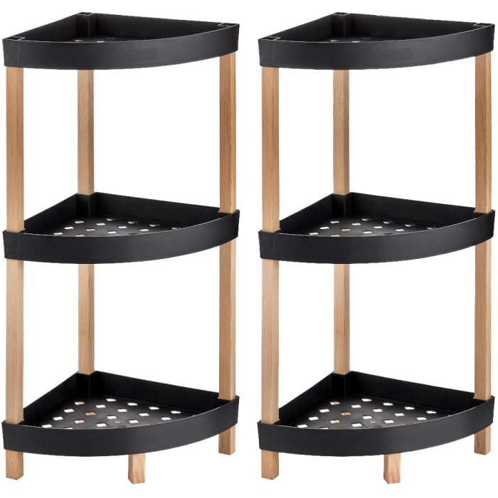 Set 2 x Etajera cu 3 Rafturi, din Lemn si Plastic, 34 x 34 x 80 cm, bienWood BIE7208