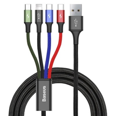 CABLU alimentare si date Baseus, Fast Charging Data Cable pt. smartphone, 4 in 1, USB la 2 x USB-C /1 x Lightning / 1 x microUSB, 1.2m, braided, negru foto