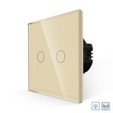 Cumpara ieftin Intrerupator dublu cu variator touch din sticla auriu LUXION RF433