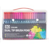 Set markere cu doua capete, penita moale, pentru pictura in acuarela, pe baza de apa, 72 culori, pentru desen anime, set 80 culori, Flippy