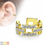 Piercing fals pentru ureche - contururi aliniate de dreptunghiuri incrustate cu zirconii - Culoare Piercing: Auriu