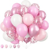 Set 16 baloane din latex metalizate, flippy, model party, 30 cm, alb, roz, roz chrome, transparent confetti 2.8 g