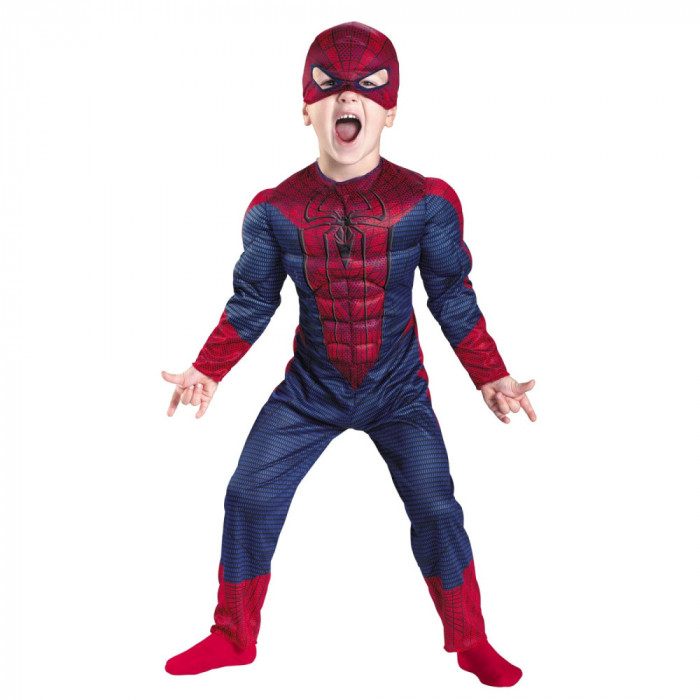 Costum Spiderman cu muschi IdeallStore&reg; pentru copii, marime S, 3 - 5 ani, rosu