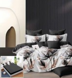 Lenjerie Pat Mileniul Sx177, Bumbac, 6 Piese, Cu Elastic, Alb, Imprimeu, Negru