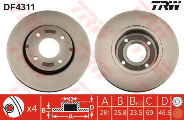 Disc frana SMART FORFOUR (454) (2004 - 2006) TRW DF4311