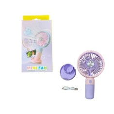 Ventilator de mana, cu suport pentru telefonul mobil, incarcare USB, buton On/OFF, 3 viteze, mov