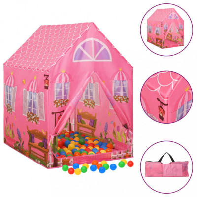 vidaXL Cort de joacă pentru copii cu 250 bile, roz, 69x94x104 cm foto