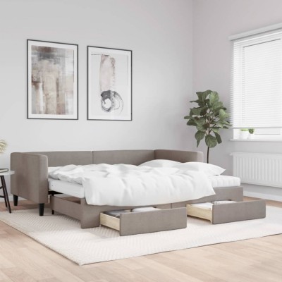 Gossi pat de zi cu extensie si sertare, gri taupe, 90x200 cm, textil foto